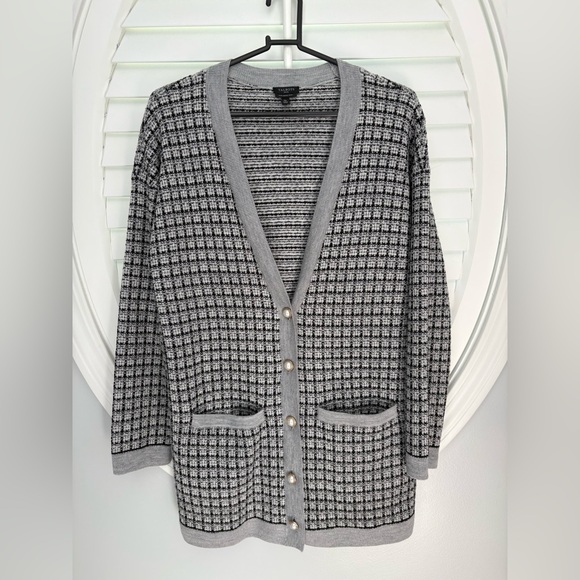 Talbots MINI PLAID MERINO WOOL CARDIGAN medium petite - Picture 2 of 10